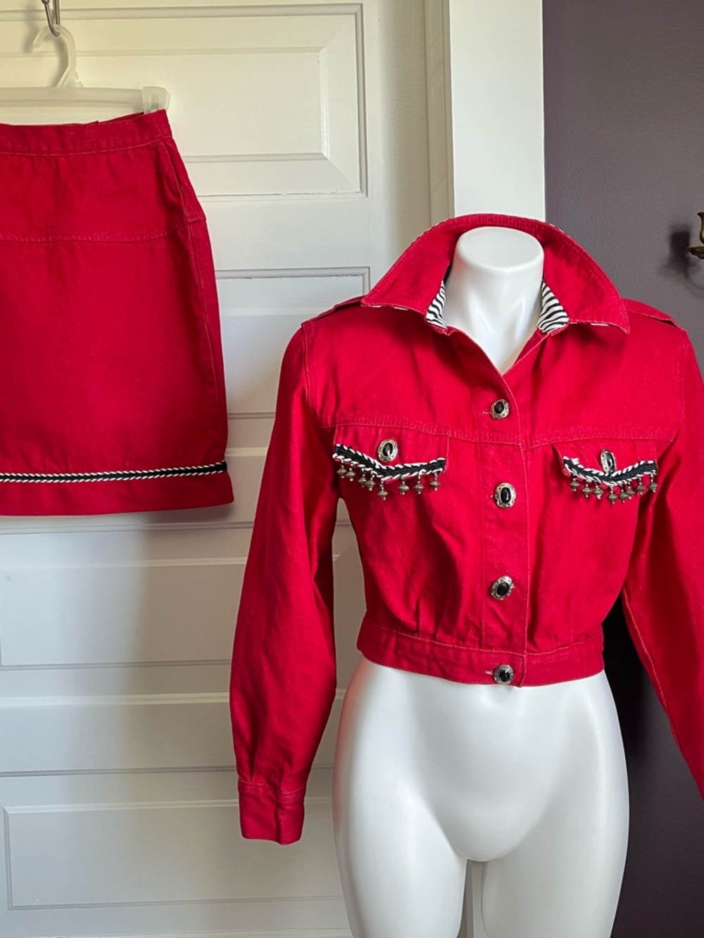 80’s Red denim jacket and skirt set